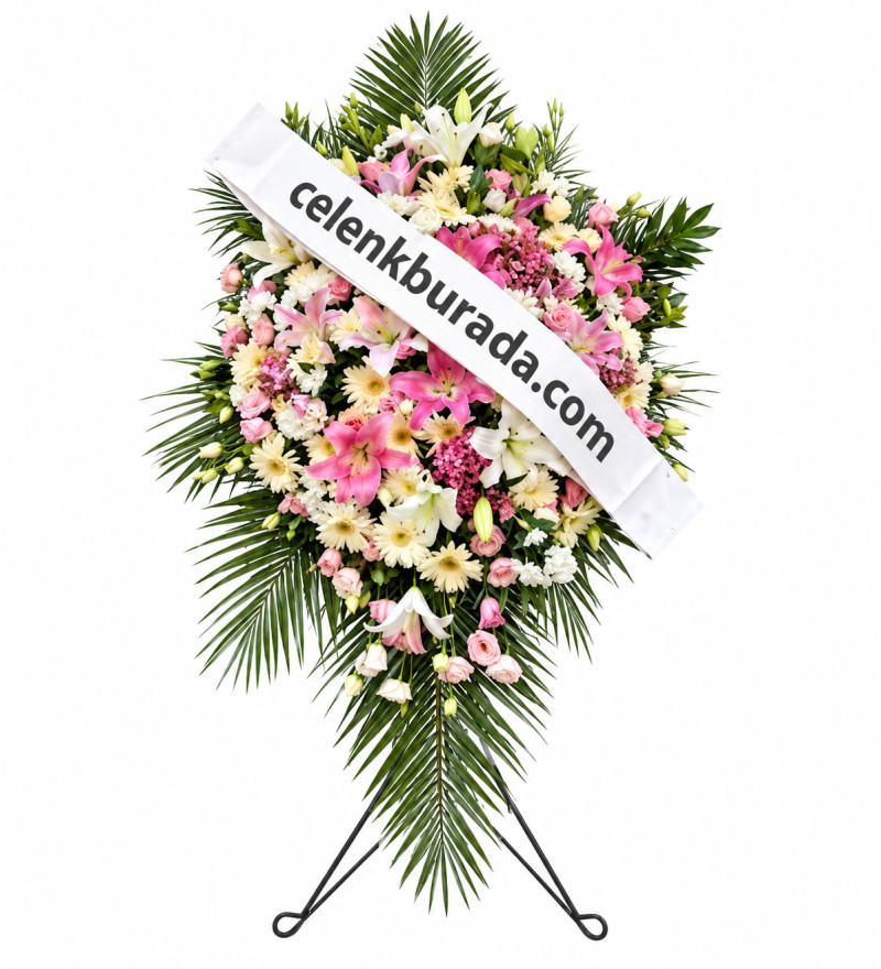 Beyaz ve Pembe Lilyum Ferforje Düğün ve Açılış Çelengi